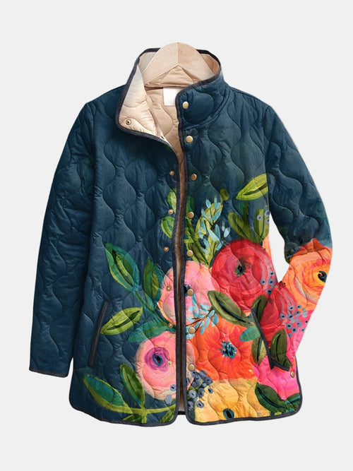 Chaqueta Acolchada Flores Pintadas - LOVRA DESIGN