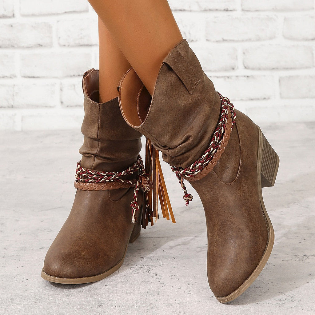 Botines Cowboy Western Vintage con Flecos