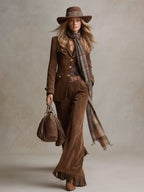 Retro Brown Suede Flared Trousers with Fringe