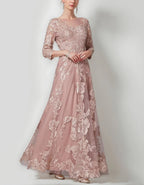 Soft Pink Lace Mesh Maxi Dress