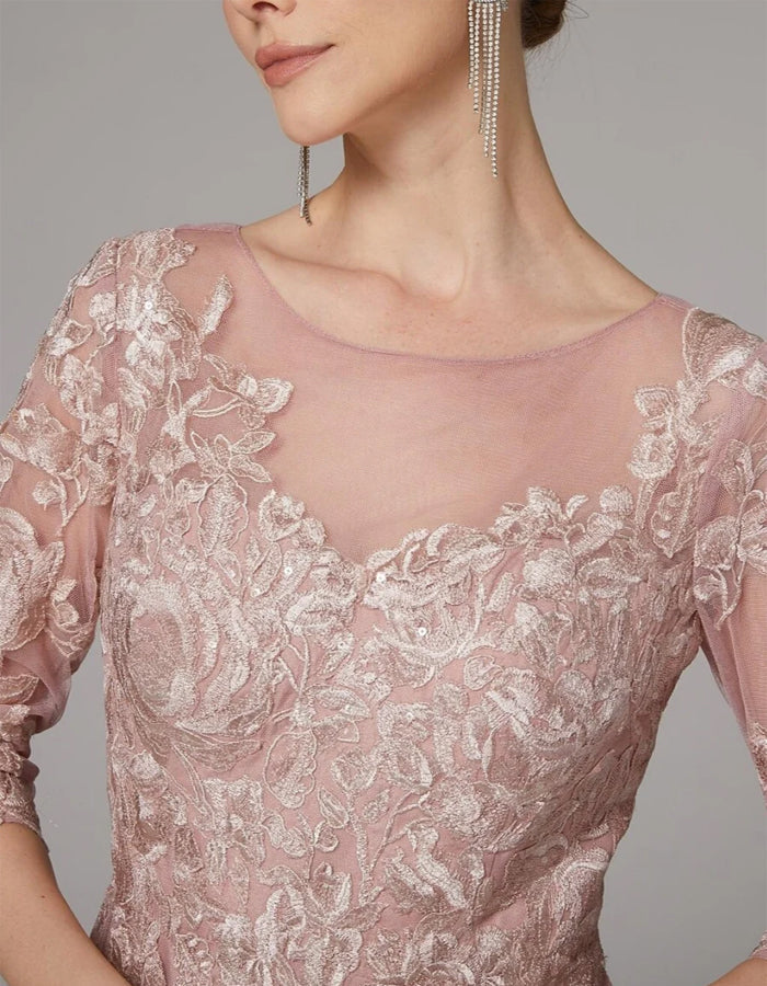 Soft Pink Lace Mesh Maxi Dress