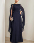 Navy Blue Chiffon Cape Maxi Dress