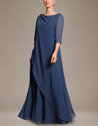 Deep Sea Blue Chiffon Shawl Maxi Dress