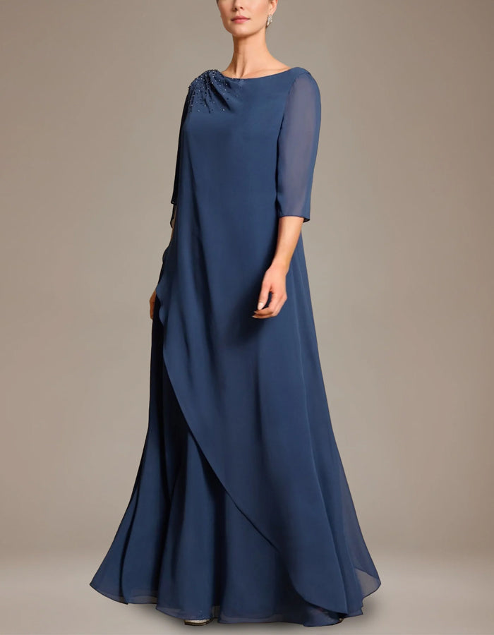 Deep Sea Blue Chiffon Shawl Maxi Dress