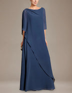 Deep Sea Blue Chiffon Shawl Maxi Dress