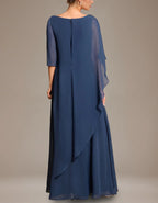 Deep Sea Blue Chiffon Shawl Maxi Dress