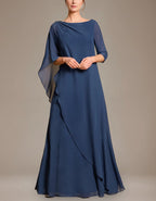 Deep Sea Blue Chiffon Shawl Maxi Dress