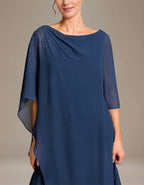 Deep Sea Blue Chiffon Shawl Maxi Dress