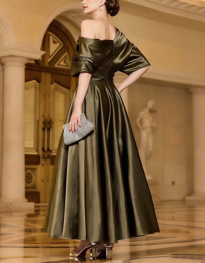 Solid Color Satin One Shoulder Maxi Dress