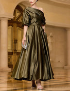 Solid Color Satin One Shoulder Maxi Dress