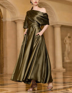 Solid Color Satin One Shoulder Maxi Dress