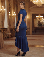 Solid Color Satin Ruffled Fishtail Midi Dress