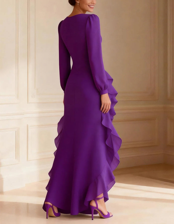 Deep Purple Chiffon Ruffles Maxi Dress