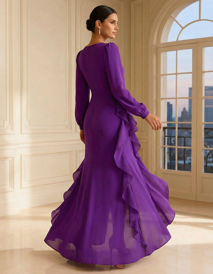 Deep Purple Chiffon Ruffles Maxi Dress