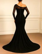 Solid Color One Shoulder Mesh Patchwork Fishtail Maxi Dress