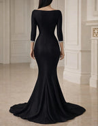 Black Satin Fishtail Maxi Dress