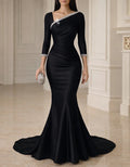 Black Satin Fishtail Maxi Dress