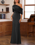 Solid Color Satin One Shoulder Fishtail Maxi Dress