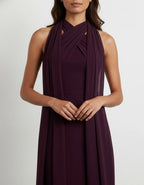 Burgundy Chiffon Halter Neck Ribbon Maxi Dress