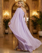 Light Purple Satin One Shoulder Flowing Sleeve With High Slit Maxi Dress