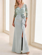 Solid Color Lace Patchwork 3d Flower Fishtail Maxi Dress