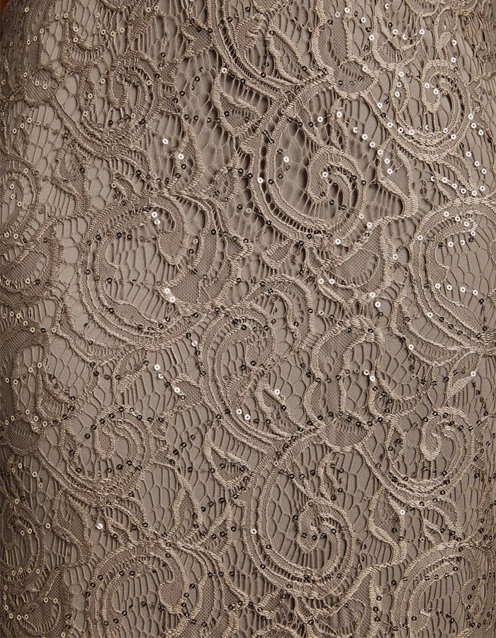Light Coffee Lace Sequined Flutter Sleeves With Train Maxi Dress