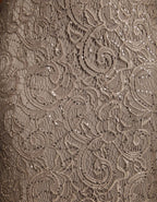 Light Coffee Lace Sequined Flutter Sleeves With Train Maxi Dress