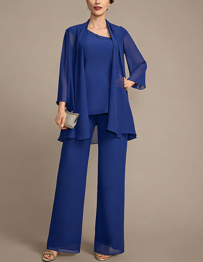 Royal Blue Chiffon 3-Piece Suit
