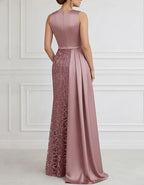 Solid Color Satin Lace Patchwork Maxi Dress
