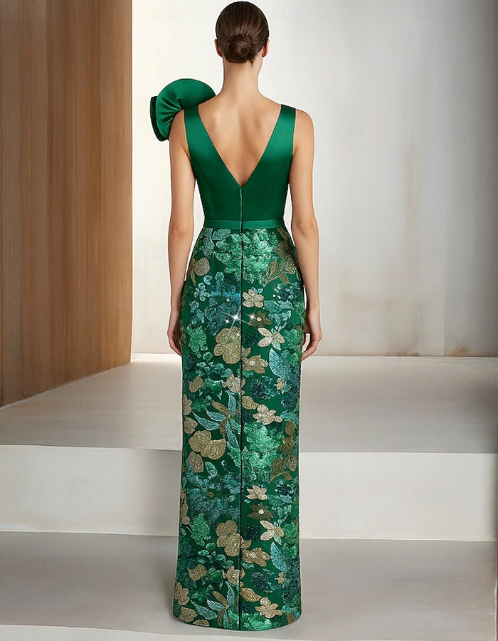 Solid Color Satin 3D Floral Embroidery Sequins Maxi Dress