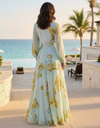 Mint Green Floral Chiffon Tie Waist Maxi Dress
