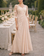 Nude Lace Trimmed Chiffon Maxi Dress