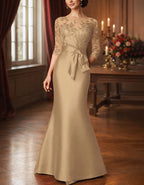 Solid Color Lace Patchwork Satin Fishtail Maxi Dress