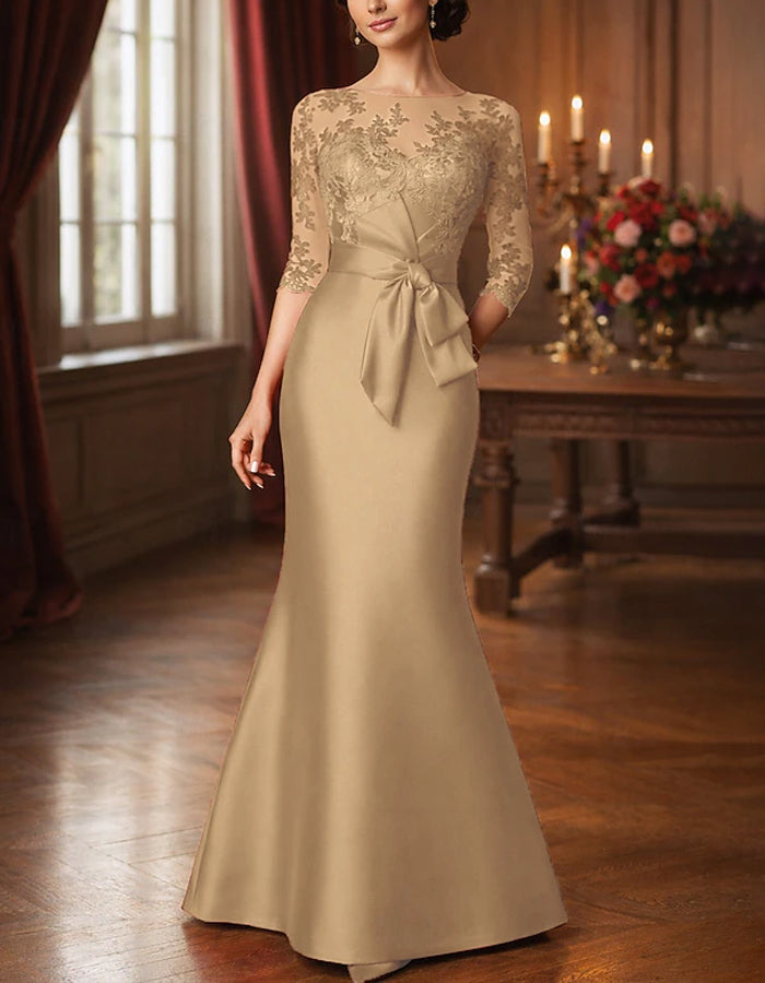 Solid Color Lace Patchwork Satin Fishtail Maxi Dress