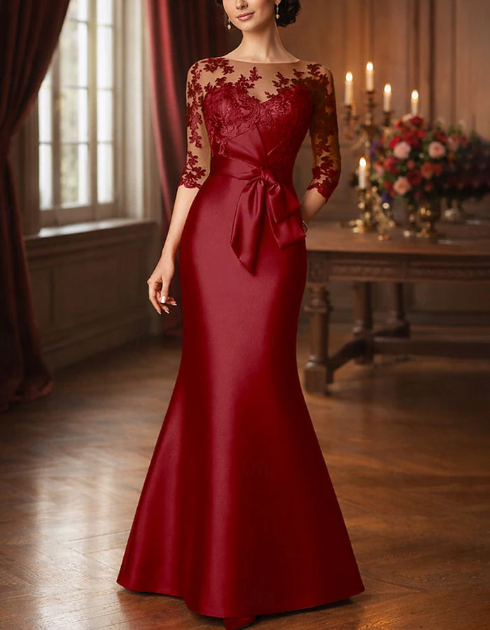 Solid Color Lace Patchwork Satin Fishtail Maxi Dress