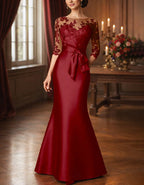 Solid Color Lace Patchwork Satin Fishtail Maxi Dress