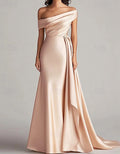 Solid Color Satin One Shoulder Draped Maxi Dress