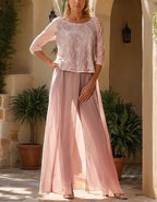 Solid Color Lace Chiffon Jumpsuit