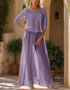 Solid Color Lace Chiffon Jumpsuit