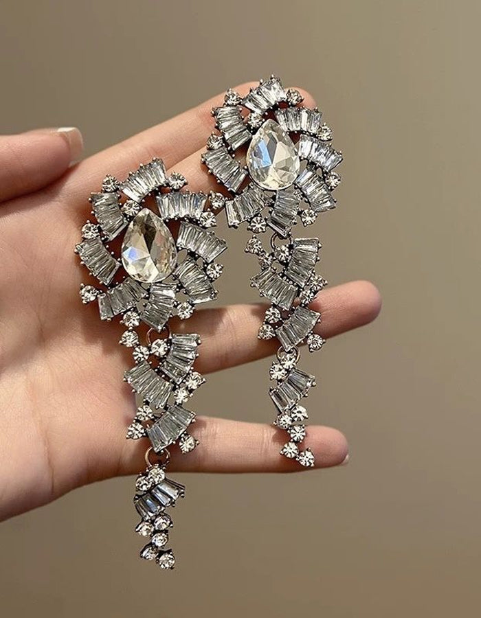 Super Sparkly Crystal Tassel Statement Earrings