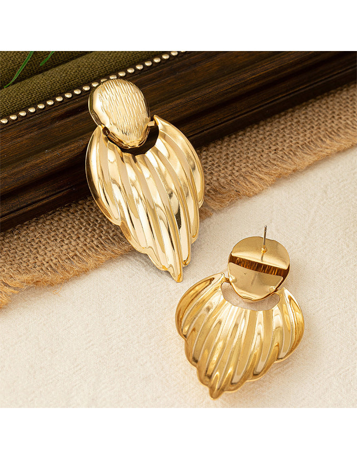Metal Geometric Leaf-Shaped Earrings