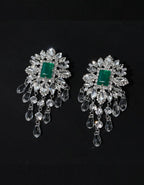 Rhinestone Flower Teardrop Tassel Earrings