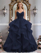 Solid Color Glitter Ruffled Hem Maxi Dress