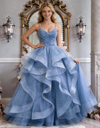 Solid Color Glitter Ruffled Hem Maxi Dress