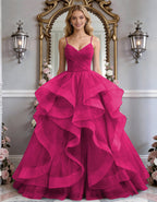 Solid Color Glitter Ruffled Hem Maxi Dress