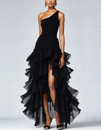 Solid Color One Shoulder Ruffle Irregular Maxi Dress