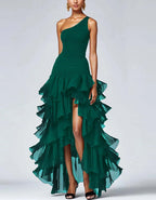 Solid Color One Shoulder Ruffle Irregular Maxi Dress