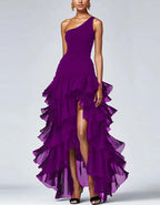 Solid Color One Shoulder Ruffle Irregular Maxi Dress