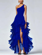 Solid Color One Shoulder Ruffle Irregular Maxi Dress