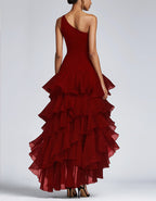 Solid Color One Shoulder Ruffle Irregular Maxi Dress